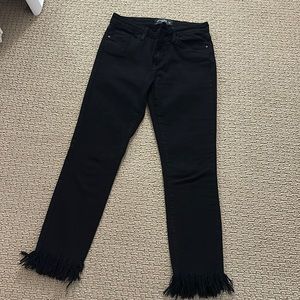 Just black - black denim jeans with fringe at bottom